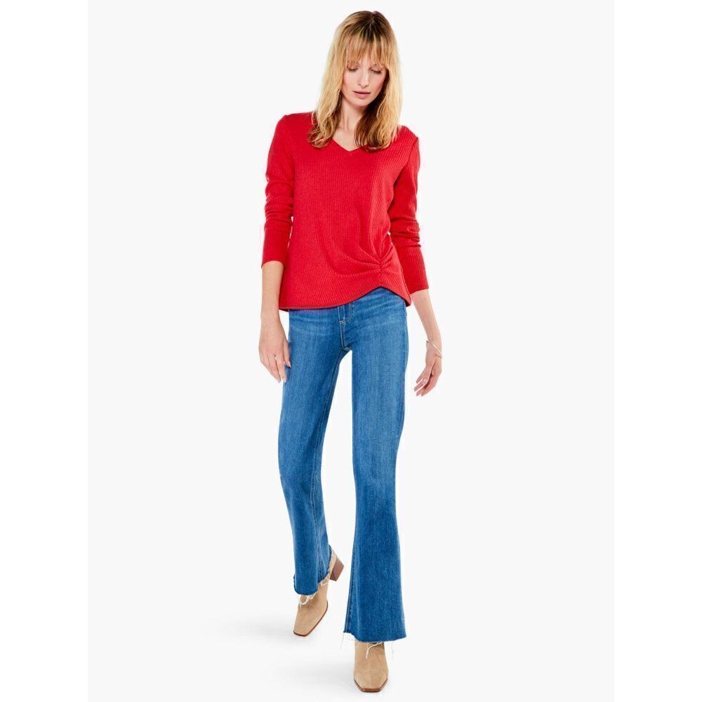 NIC+ZOE Cozy Long Sleeve Rib Knit Twist Top Pop Red Medium